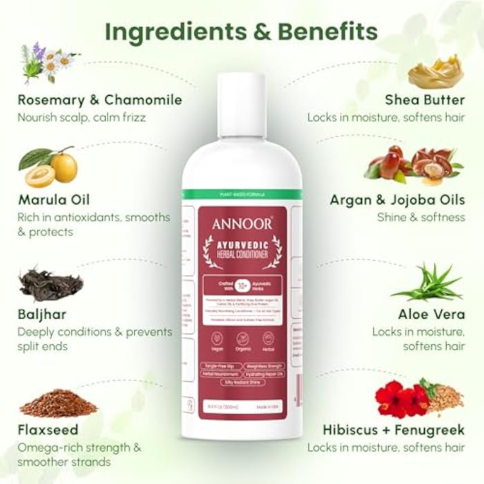 Ayuverdic Herbal Conditioner 16.9 Fl Oz | Plant-Based | Paraben and Sulfate-Free | With Shea Butter, Argan Oil, Castor Oil, Rice Protein and 10+ Herbs | Shine, Volume and Strength - Image 3