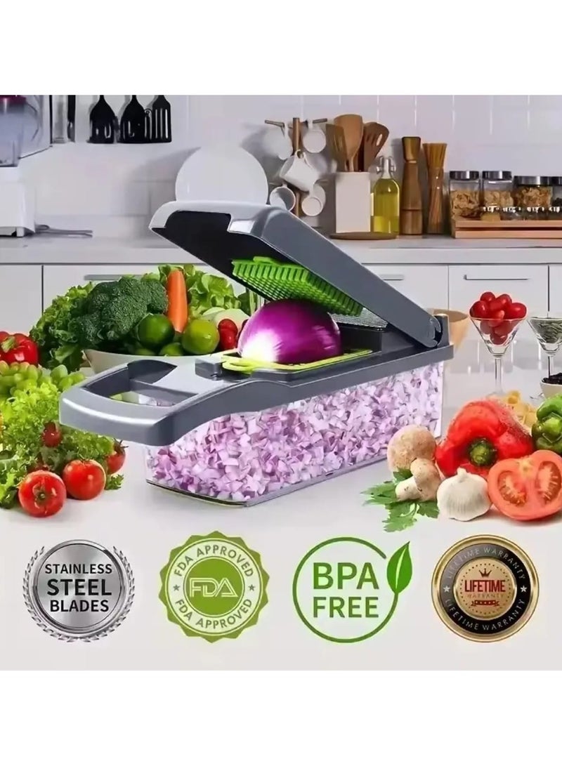 مفرمة خضراوات للمنزل والمطبخ مفرمة خضراوات متعددة الوظائف ملحقات المطبخ (14 في 1) - Image 3