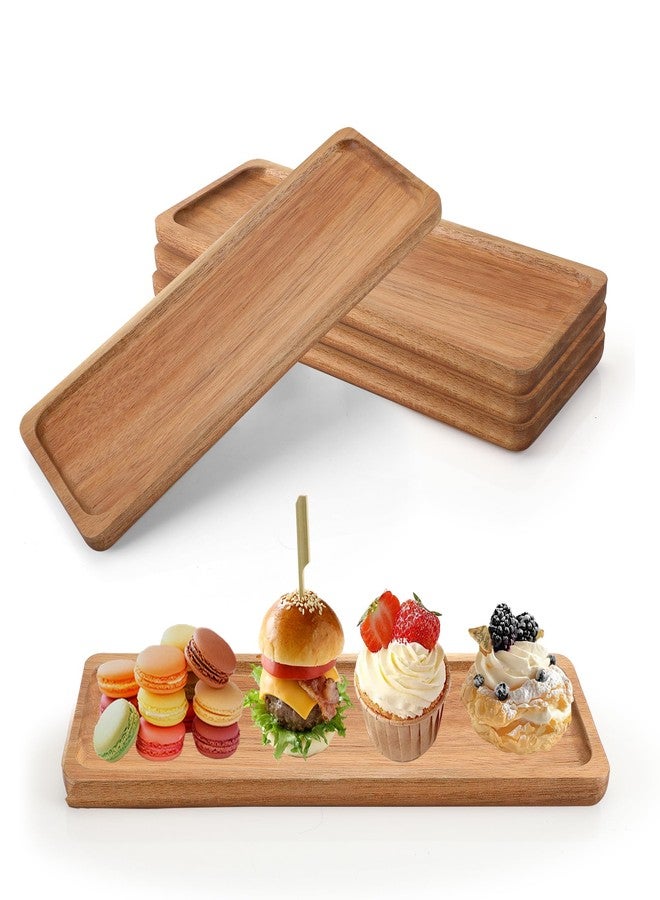 Axigundaone 4 Pcs Acacia Wood Serving Trays, Rectangular Wooden Serving Platters, Wood Charcuterie Boards for Home Decoration, Food (11.4 x 4.2 Inch - Image 1