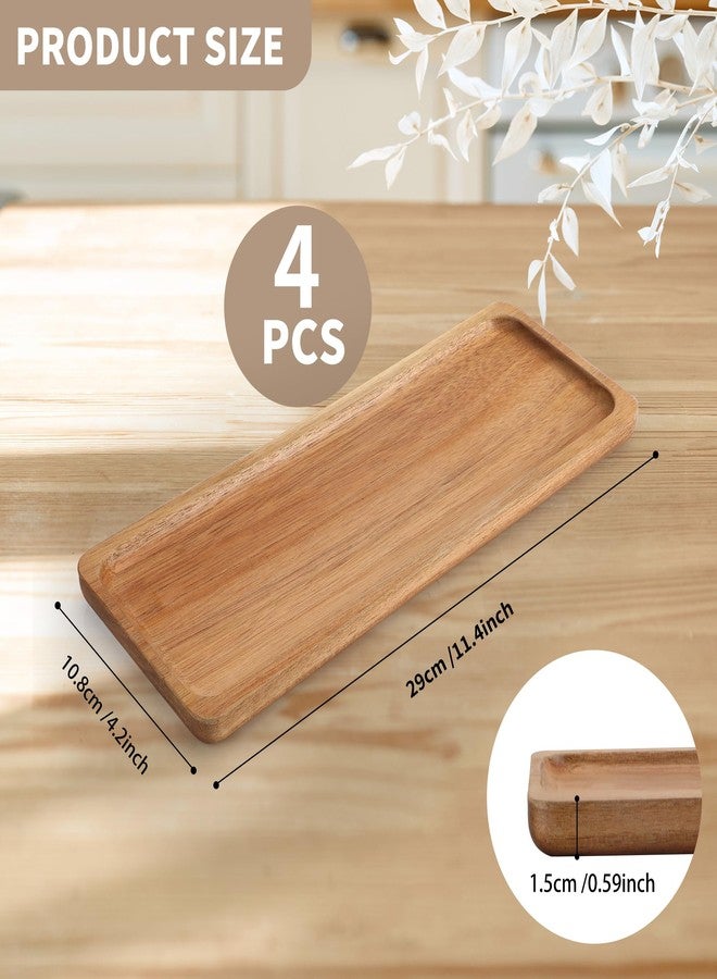 Axigundaone 4 Pcs Acacia Wood Serving Trays, Rectangular Wooden Serving Platters, Wood Charcuterie Boards for Home Decoration, Food (11.4 x 4.2 Inch - Image 2