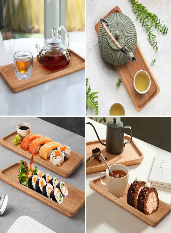 Axigundaone 4 Pcs Acacia Wood Serving Trays, Rectangular Wooden Serving Platters, Wood Charcuterie Boards for Home Decoration, Food (11.4 x 4.2 Inch - Image 3