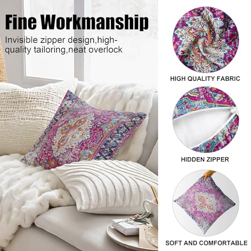 ZSYTZL Boho Throw Pillow Covers 18x18 inch Set of 2,Soft Pillowcases Bohemia Carpet Printing Pattern Decorative Sofa Living Room Bed Square Pillow Case Cushion Cover-Purple - Image 4