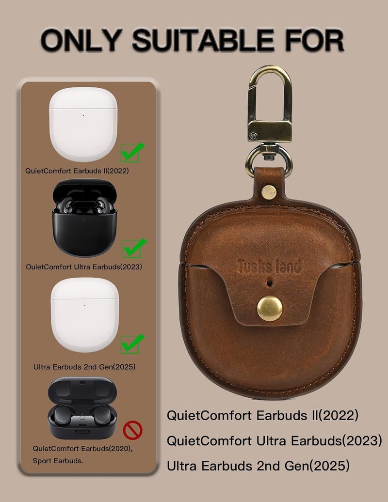 Geekria for Bose QuietComfort Ultra Case (2023) & for Bose QuietComfort Earbuds II (2022),Bluetooth Earphone Protective Cover Genuine Leather Earphone Case (Retro Coffee) - Image 3