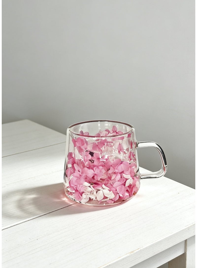 YOLOLAND Double Layer Insulated Glass Cup 200ml Transparent Pink Petals Tea Coffee Matcha Cup for Everyday Use - Image 3
