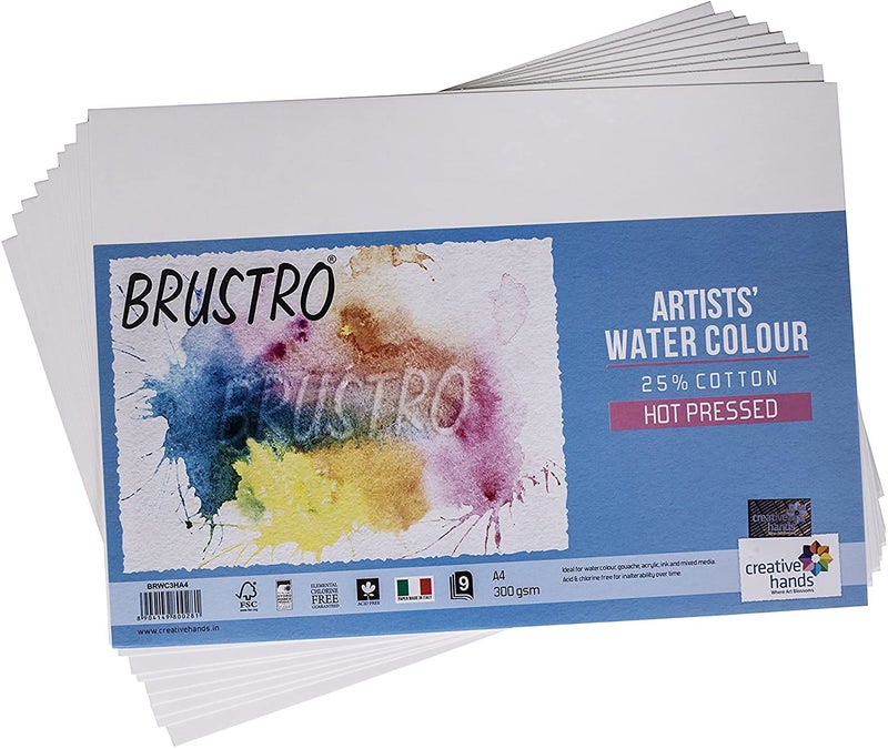 BRUSTRO Artists 25% Cotton Watercolour Paper,Hot Pressed, 300 GSM,Size A4, 9 Sheets | Ideal for Watercolor,Acrylic,Gouache,Charcoal,Graphite,Ink & Other Mixed Media - Image 4