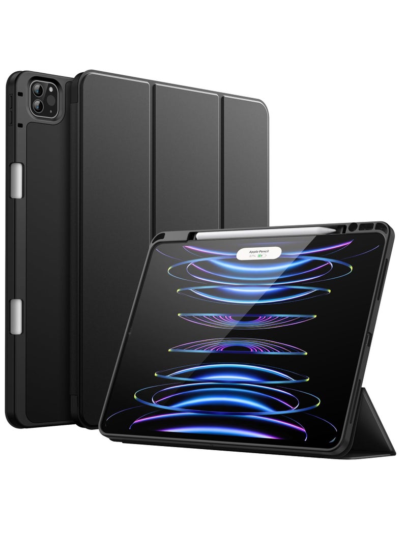 جي تيك حافظة لجهاز iPad Pro مقاس 12.9 بوصة الجيل السادس والخامس 2022 2021 موديل مع حامل قلم رصاص يدعم الشحن الثاني وغطاء نحيف للكمبيوتر اللوحي مع غطاء خلفي ناعم من مادة TPU ونوم تلقائي أسود - Image 1
