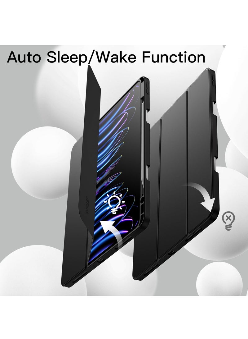 جي تيك حافظة لجهاز iPad Pro مقاس 12.9 بوصة الجيل السادس والخامس 2022 2021 موديل مع حامل قلم رصاص يدعم الشحن الثاني وغطاء نحيف للكمبيوتر اللوحي مع غطاء خلفي ناعم من مادة TPU ونوم تلقائي أسود - Image 4