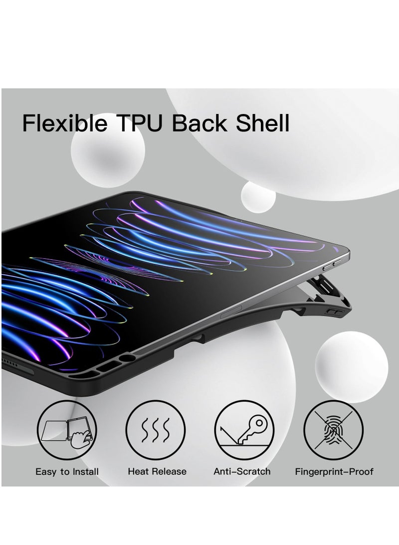 جي تيك حافظة لجهاز iPad Pro مقاس 12.9 بوصة الجيل السادس والخامس 2022 2021 موديل مع حامل قلم رصاص يدعم الشحن الثاني وغطاء نحيف للكمبيوتر اللوحي مع غطاء خلفي ناعم من مادة TPU ونوم تلقائي أسود - Image 5