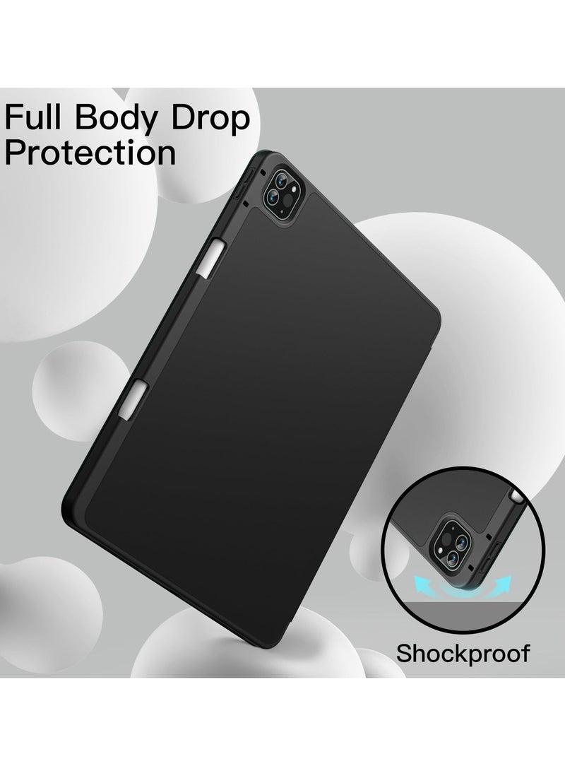 جي تيك حافظة لجهاز iPad Pro مقاس 12.9 بوصة الجيل السادس والخامس 2022 2021 موديل مع حامل قلم رصاص يدعم الشحن الثاني وغطاء نحيف للكمبيوتر اللوحي مع غطاء خلفي ناعم من مادة TPU ونوم تلقائي أسود - Image 3