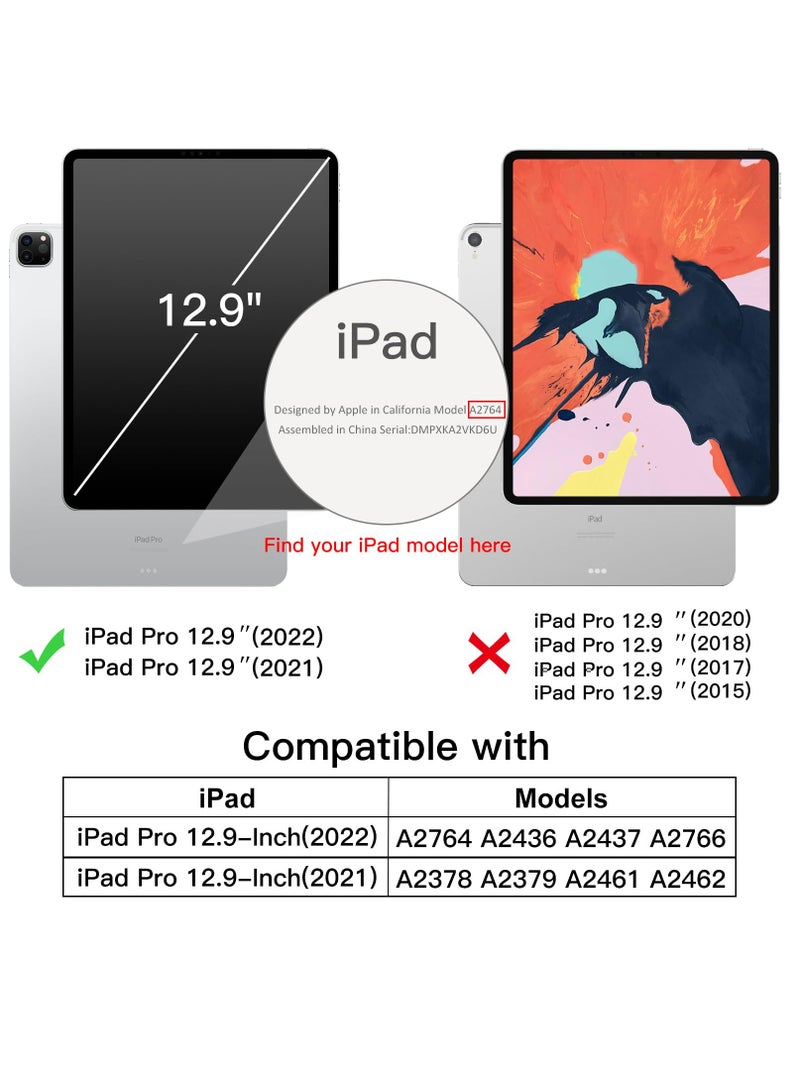 جي تيك حافظة لجهاز iPad Pro مقاس 12.9 بوصة الجيل السادس والخامس 2022 2021 موديل مع حامل قلم رصاص يدعم الشحن الثاني وغطاء نحيف للكمبيوتر اللوحي مع غطاء خلفي ناعم من مادة TPU ونوم تلقائي أسود - Image 2