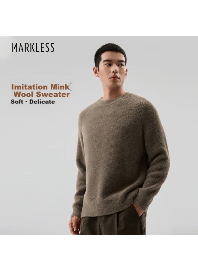 Markless Faux Mink Wool Sweater Men's Commuter Warm Autumn Winter Thickened Knitwear Crew Neck Base Shirt 4703 Camel M - Image 1