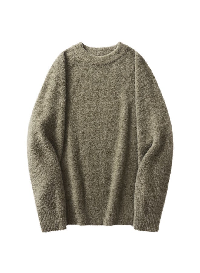Markless Faux Mink Wool Sweater Men's Commuter Warm Autumn Winter Thickened Knitwear Crew Neck Base Shirt 4703 Camel M - Image 4