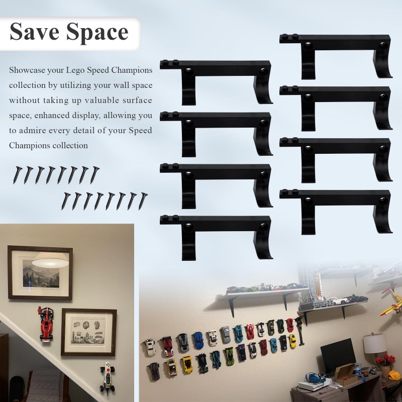 WFCYX 15 Pcs Wall Mount Fit for Any Lego Speed Champions Sets, Wall Bracket for Lego Speed of Champions Brick Cars with a Base for The Pilot/Figure, Display Collectible Cars by Wheels on Wall, Black - Image 5