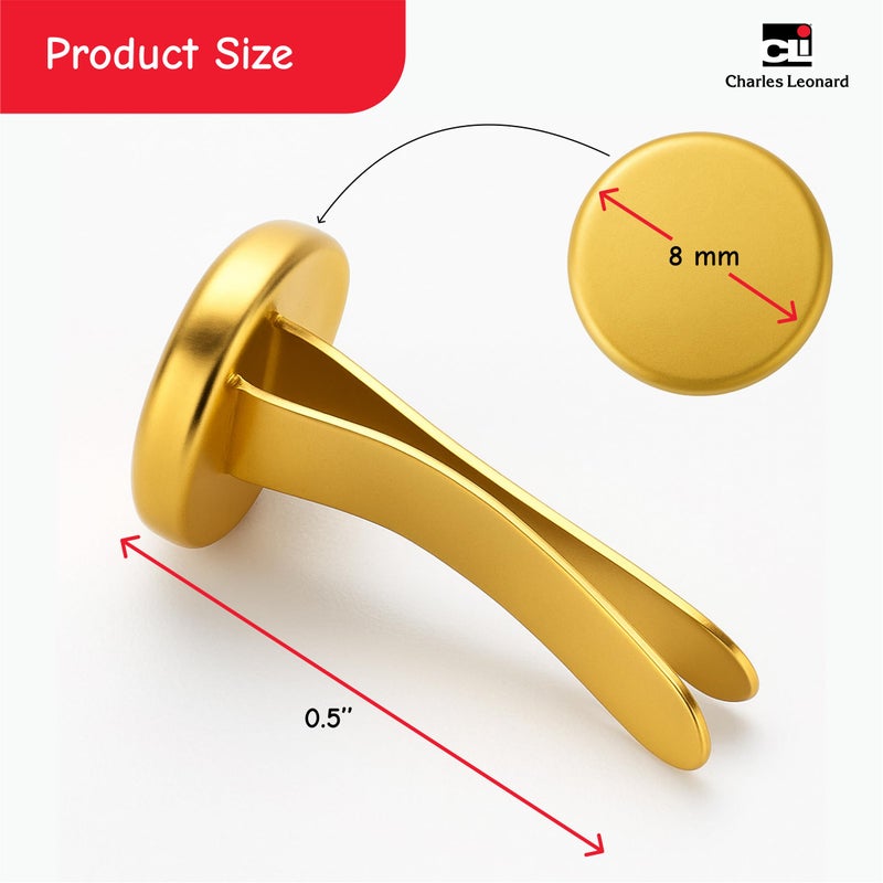 Charles Leonard Fasteners, Round Head, Brass Plated, 1/2 Inch Shank, 8 MM Head, 100-Pack (2R-BP) - Image 2