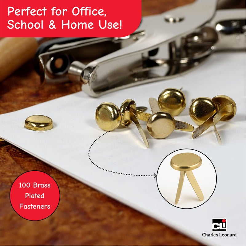 Charles Leonard Fasteners, Round Head, Brass Plated, 1/2 Inch Shank, 8 MM Head, 100-Pack (2R-BP) - Image 3