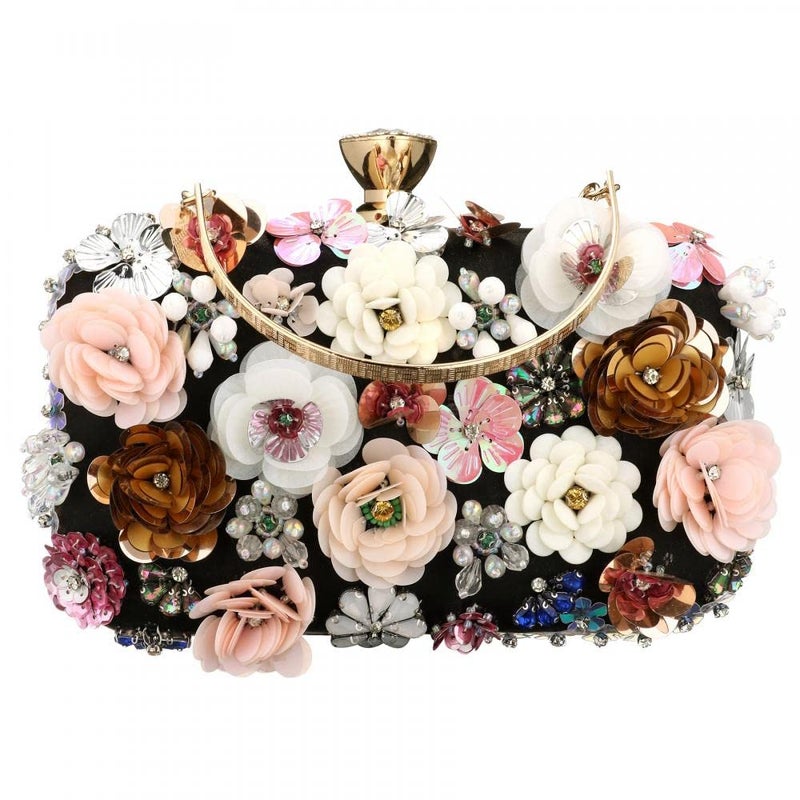 Gets Gets Sequins Floral Handbag Rose Nude Clutch Purses and Handbags for Women Wedding Prom Banquet Party 3D Sequins Evening Handbag