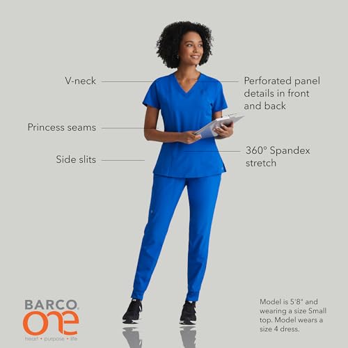 BARCO One Racer Classic Fit Scrub Top for Women – New Royal, 4-Pocket V-Neck Scrub Shirt w/ 360 Spandex Stretch, Moisture Wicking, Anti-Static and Quick-Shed – Medium, Regular Fit - Image 4