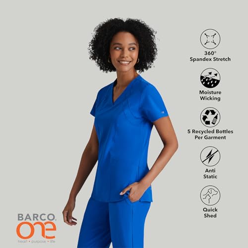 BARCO One Racer Classic Fit Scrub Top for Women – New Royal, 4-Pocket V-Neck Scrub Shirt w/ 360 Spandex Stretch, Moisture Wicking, Anti-Static and Quick-Shed – Medium, Regular Fit - Image 3