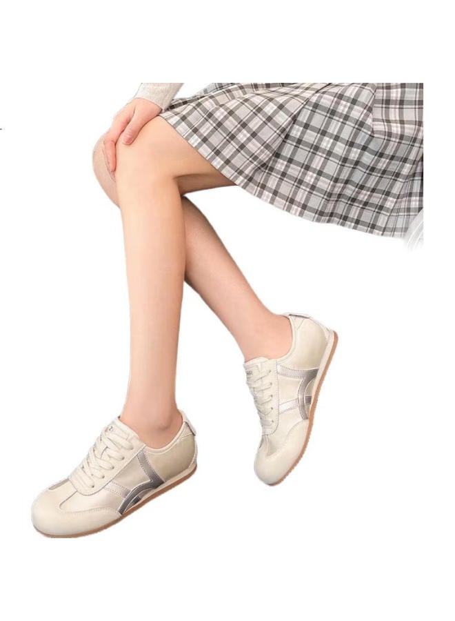 ZHR German-Style Retro Soft-Soled Low-Top Women'S Sports Commuter Casual Shoes Women Ej55 Beige Silver 40 - Image 1