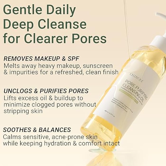CELDYQUE Pore Purifying Cleansing Oil – Korean Face Wash with Centella, Tea Tree, Green Tea & LHA – Gentle Makeup Remover for Sensitive, Acne-Prone Skin, Deep Pore Cleanser, 6.76 fl oz - Image 3