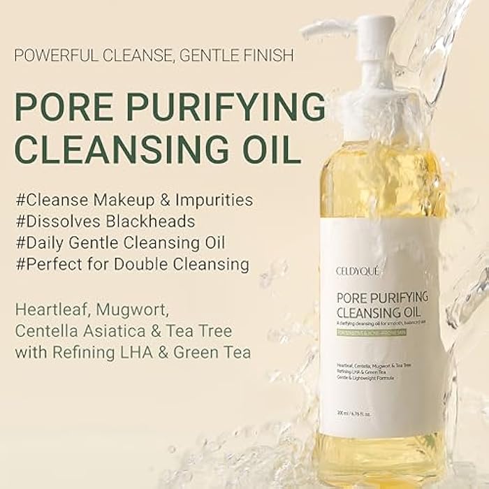 CELDYQUE Pore Purifying Cleansing Oil – Korean Face Wash with Centella, Tea Tree, Green Tea & LHA – Gentle Makeup Remover for Sensitive, Acne-Prone Skin, Deep Pore Cleanser, 6.76 fl oz - Image 2