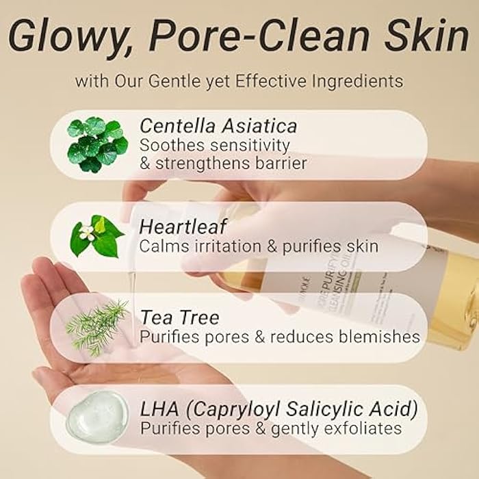 CELDYQUE Pore Purifying Cleansing Oil – Korean Face Wash with Centella, Tea Tree, Green Tea & LHA – Gentle Makeup Remover for Sensitive, Acne-Prone Skin, Deep Pore Cleanser, 6.76 fl oz - Image 4