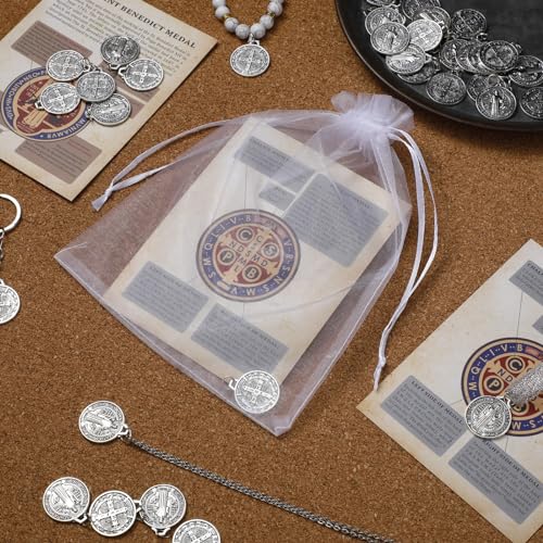 Remuuly 120 Pieces Medals Prayer Card Set, 3/4 Inch Round Silver Oxidized Medals for Necklace Holy Prayer Cards Bags for Catholic Women Men Jewelry Making (St Benedict) - Image 4