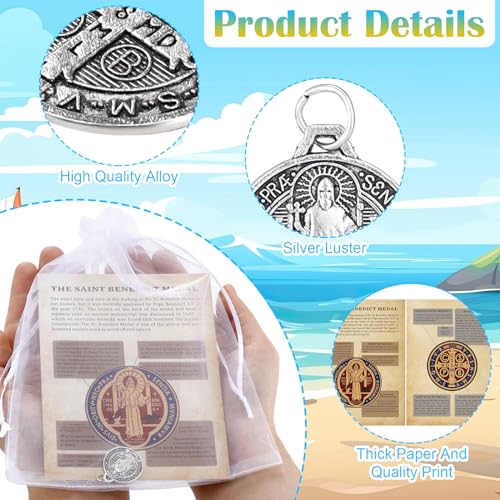 Remuuly 120 Pieces Medals Prayer Card Set, 3/4 Inch Round Silver Oxidized Medals for Necklace Holy Prayer Cards Bags for Catholic Women Men Jewelry Making (St Benedict) - Image 3