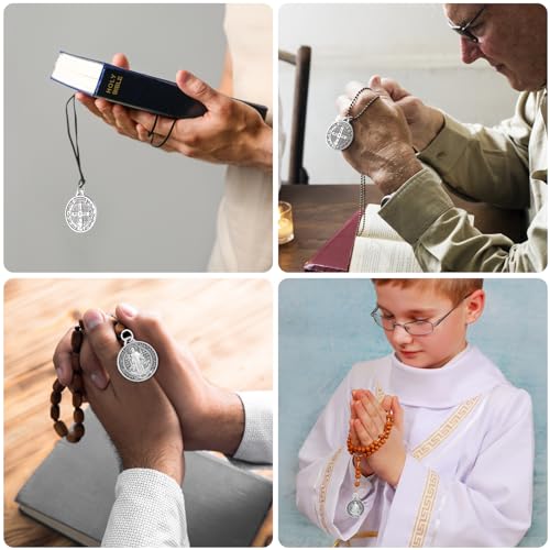 Remuuly 120 Pieces Medals Prayer Card Set, 3/4 Inch Round Silver Oxidized Medals for Necklace Holy Prayer Cards Bags for Catholic Women Men Jewelry Making (St Benedict) - Image 5