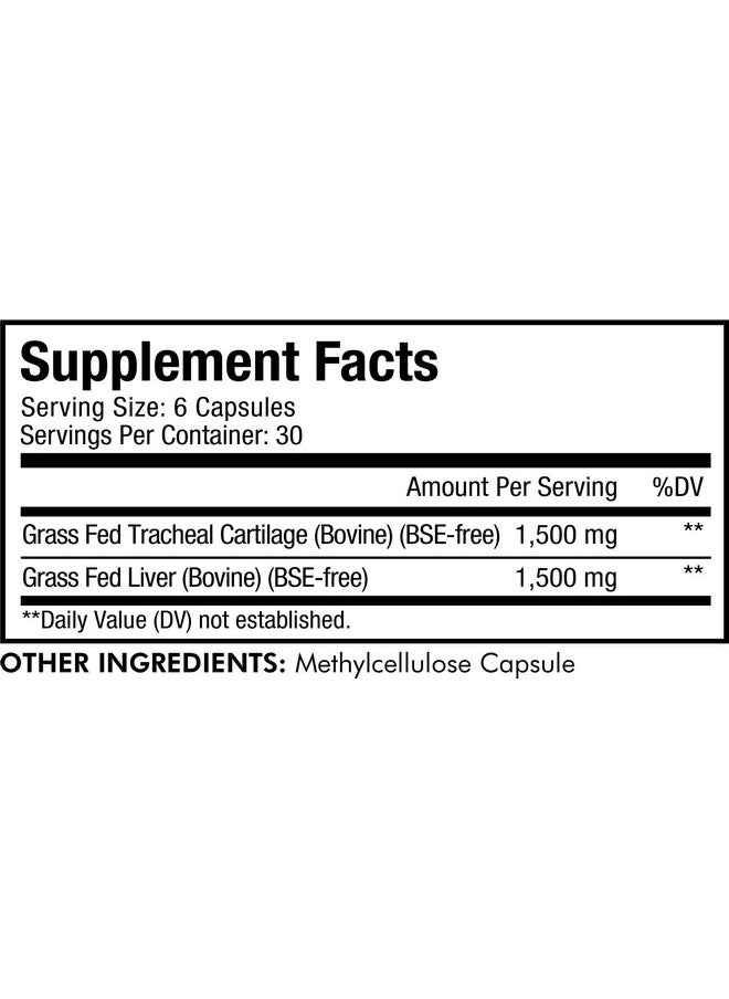 Codeage - Grass Fed Beef Cartilage Supplement Freeze Dried Non Defatted Desiccated Beef Tracheal Bovine Cartilage & Liver Pills Pasture Raised Argentina Beef Vitamins Non Gmo 180 Capsules - Image 1