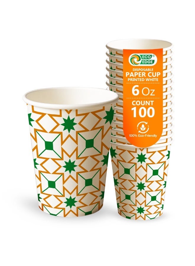 EcoEdge 6 Oz Disposable Heavy-Duty Colourful Cups (Pack of 100) | For Coffee-Latte, Tea, Water | Planet Friendly, High Quality, Sturdy, | For Takeaway, Cafes, Restaurants, Catering | 100% Sustainable - Image 1