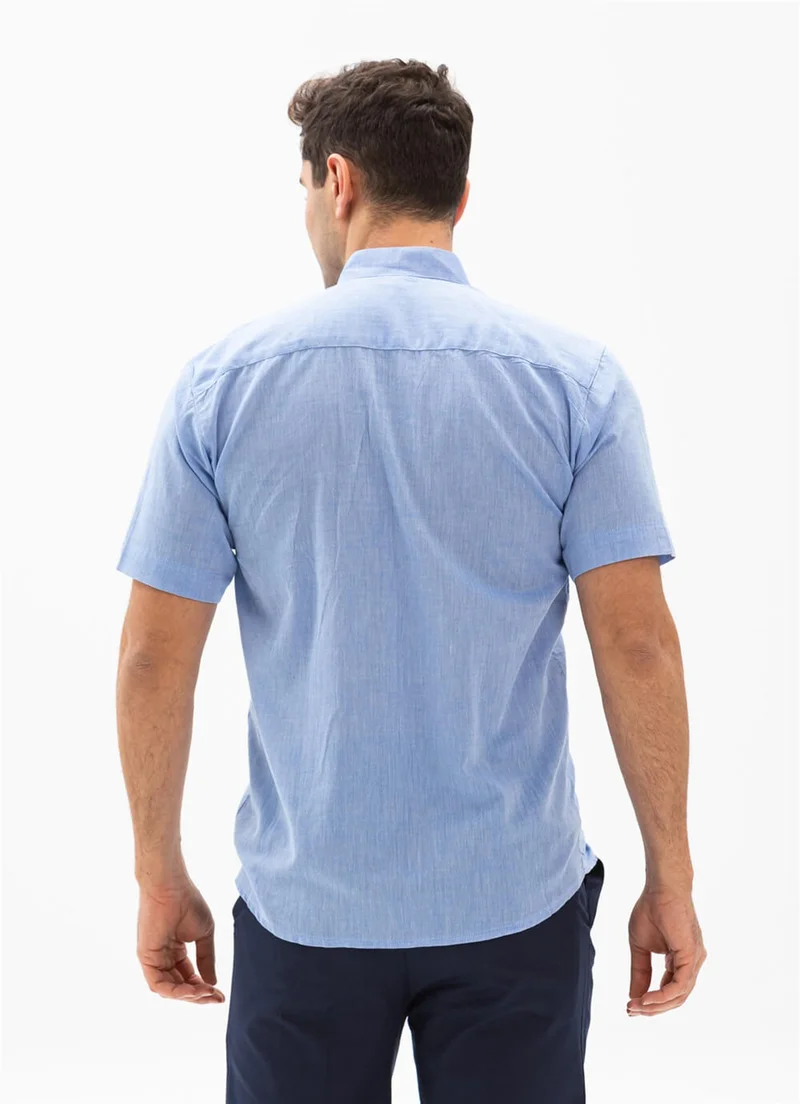 Eliş Şile Bezi Short Sleeve Şile Cloth Classic Collar Single Pocket Men's Shirt Blue 3032