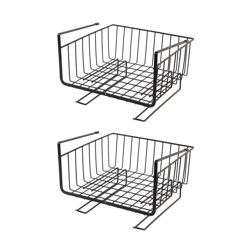 Styleys Multifunctional Cast Iron Kitchen Under Cabinet Shelf Basket Wire Rack Organizer Storage with Tissue Holder, S11088, Black, Pack of 2 - Image 1