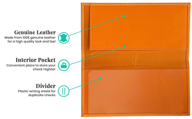 123 Cheap Checks Bright Orange Basic Genuine Leather Checkbook Cover For Men & Women - Image 3