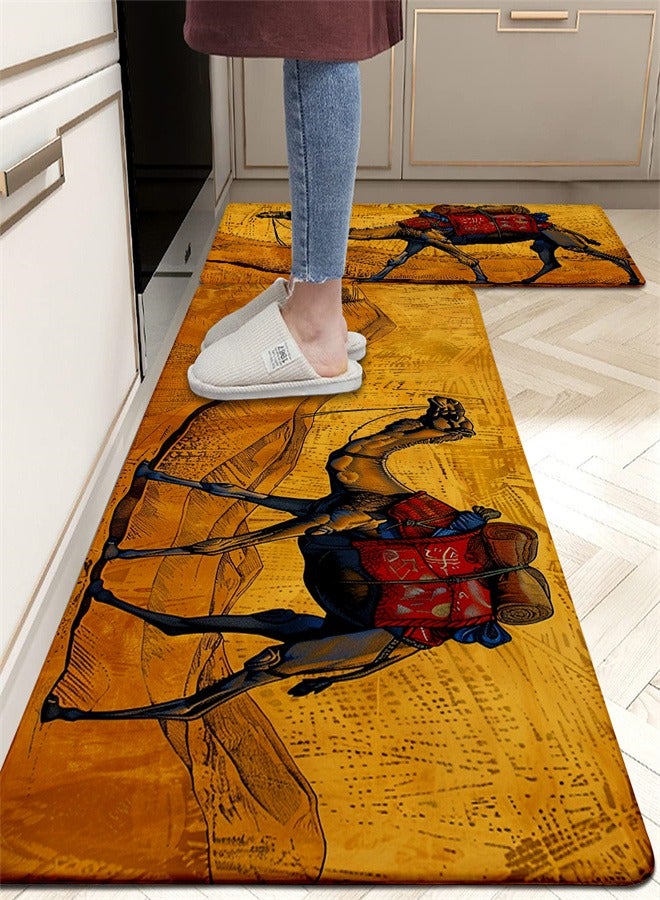 2PCS Camel Kitchen Mats, Camel Non-Slip Backing Rugs, Water Absorbent Carpet for Playroom, Bathroom, Kitchen - Image 2