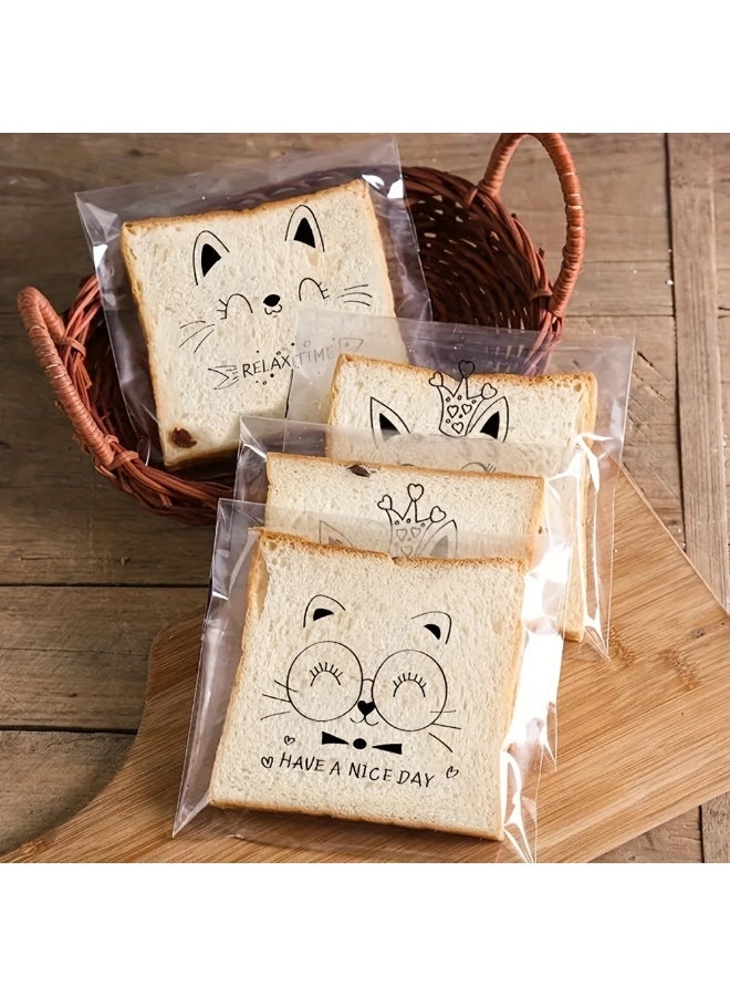 Sakina 100 Pcs Bread and Toast Self-Sealing Bags,  Sandwich Bags ,Bakery Bags for Bread, Cookies, Biscuits, and Snacks, Cute Packaging for Baking, Storage, and Small Business Use (18×15cm) - Image 4