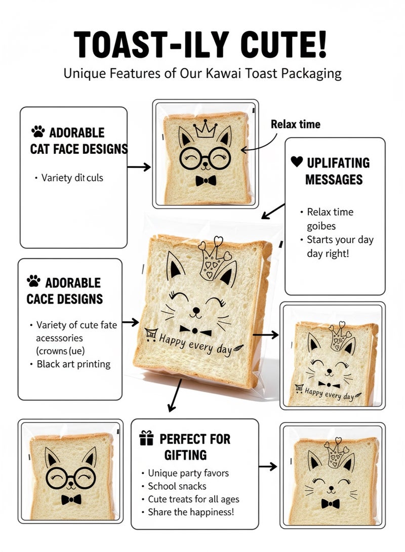 Sakina 100 Pcs Bread and Toast Self-Sealing Bags,  Sandwich Bags ,Bakery Bags for Bread, Cookies, Biscuits, and Snacks, Cute Packaging for Baking, Storage, and Small Business Use (18×15cm) - Image 5