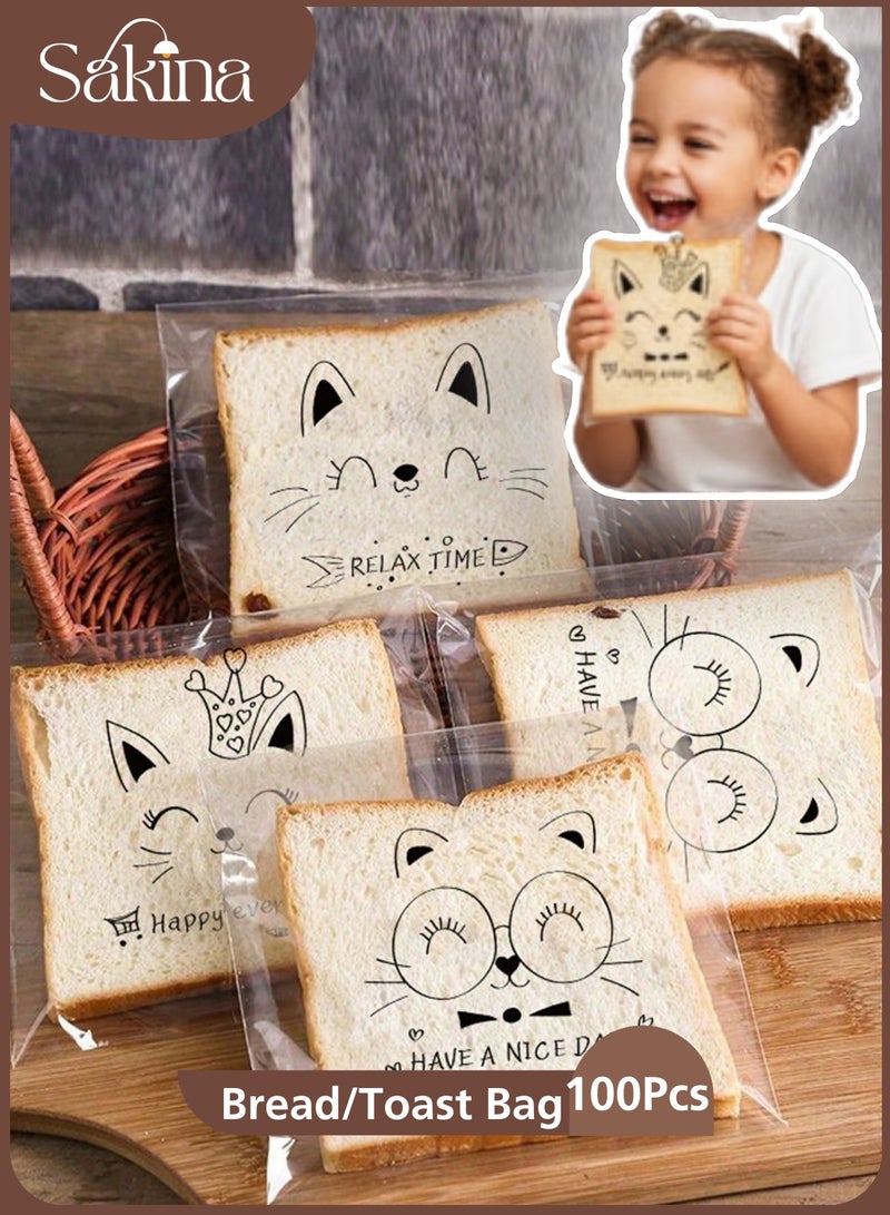 Sakina 100 Pcs Bread and Toast Self-Sealing Bags,  Sandwich Bags ,Bakery Bags for Bread, Cookies, Biscuits, and Snacks, Cute Packaging for Baking, Storage, and Small Business Use (18×15cm) - Image 1