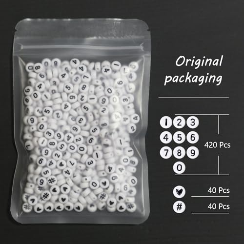 Melius 500Pcs Acrylic Number Beads for Jewelry Making, DIY Necklaces, Key Chains, Bracelets (4x7 Round, White) - Image 2