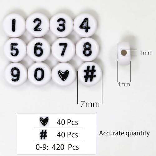 Melius 500Pcs Acrylic Number Beads for Jewelry Making, DIY Necklaces, Key Chains, Bracelets (4x7 Round, White) - Image 3