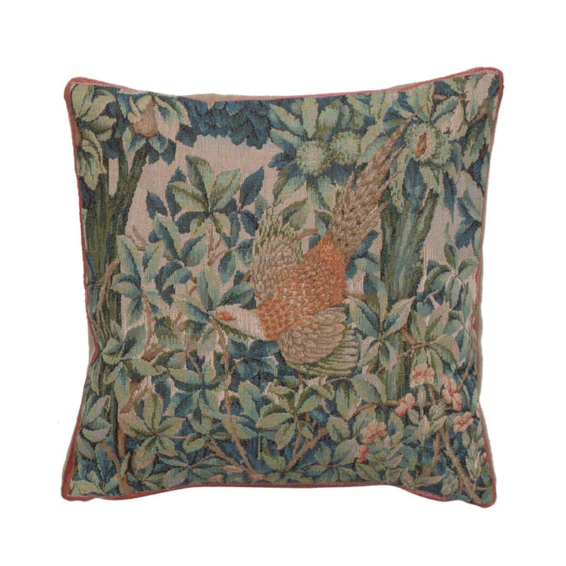 Charlotte Home Furni Charlotte Home Furnishings Inc. A Pheasant in A Forest Large Square Throw Pillow Cover - 19 X 19 Decorative Boho Cushion Cotton Room Decor Jacquard Woven France Cushion for Living Room  - Image 1