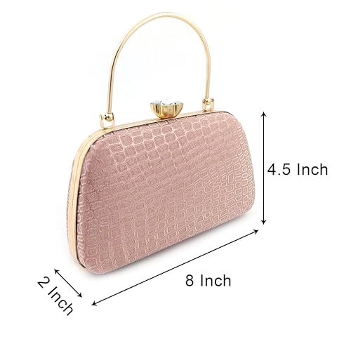 Zaib Bridal Partyware Clutch for Women – Elegant Satin Evening Purse, Wedding & Bridesmaid Clutch Bag, Formal Party Handbag, Cocktail Purse with Detachable Chain Strap for Weddings (Pink- 57No) - Image 2