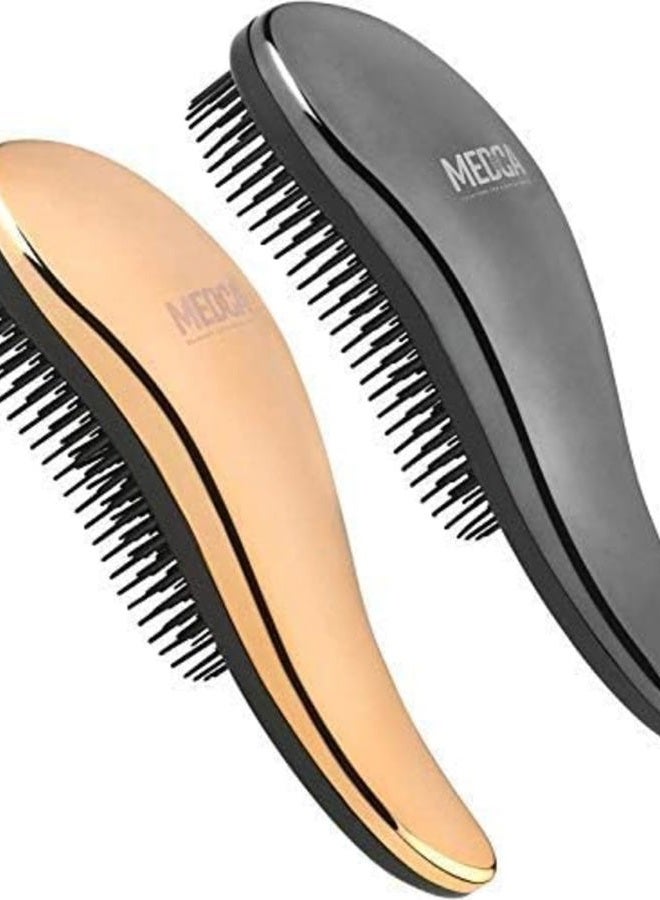 MEDca Detangling Brushes - Detangler Brush Set - Pain-Free Hair Brush Straightener That Removes Tangles and Knots Straightening Hair Shiny and Smooth (Rose Gold and Black) - Image 1