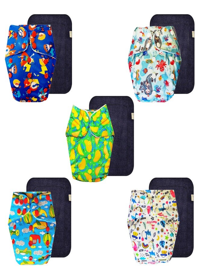 Dumbledo Premium Cloth Diaper with Black Insert (Pack of 5) | Soft & Gentle | Breathable | Quick Dry | Perfect for Indian Summers | 3 Months - 3 Years | Unisex Baby - Image 1