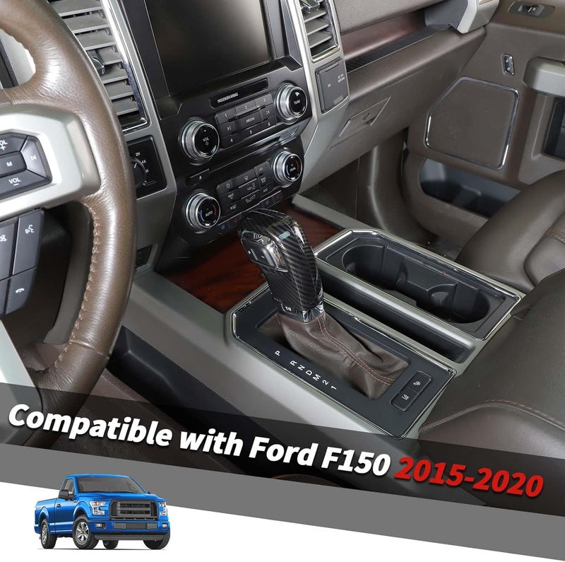 Jimen Gear Shift Knob Cover for Ford F150 (2015-2020) - Carbon Fiber Interior Trim - Image 2