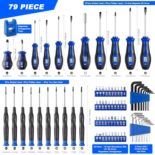 Prostormer Magnetic Screwdriver Set, 79-Piece Multi-Purpose Slotted/Phillips Screwdriver Kit with Precision Screwdrivers, Allen Wrench Set and Screwdriver Bits for DIY and Repair Works - Image 2