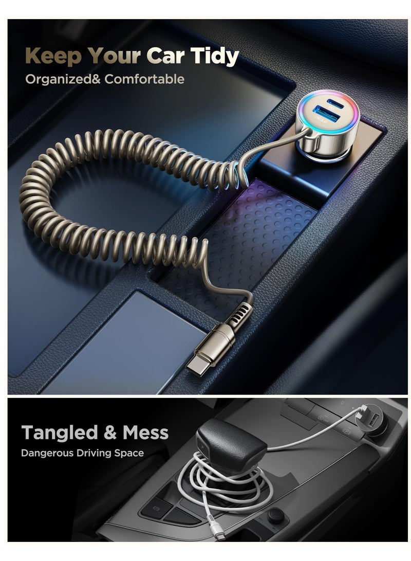 Arabest USB C 60W Car Charger for iPhone 17/16 Pro Max, PD & QC3.0 w/5 ft 36W Type C Coiled Cable, Fast Car Phone Charger Adapter for iPhone 17Air/15 Pro, Samsung Galaxy S25/S24/S23, Pixel 10/LG/Android, iPad - Image 5