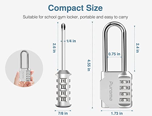Puroma 2 Pack 2.6 Inch Long Shackle Combination Lock 4 Digit Outdoor Waterproof Padlock for School Gym Locker, Sports Locker, Fence, Gate, Toolbox, Case, Hasp Storage (Silver) - Image 4