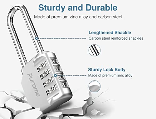 Puroma 2 Pack 2.6 Inch Long Shackle Combination Lock 4 Digit Outdoor Waterproof Padlock for School Gym Locker, Sports Locker, Fence, Gate, Toolbox, Case, Hasp Storage (Silver) - Image 2