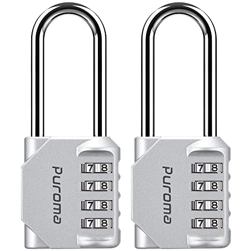 Puroma 2 Pack 2.6 Inch Long Shackle Combination Lock 4 Digit Outdoor Waterproof Padlock for School Gym Locker, Sports Locker, Fence, Gate, Toolbox, Case, Hasp Storage (Silver) - Image 1